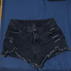 Black Distressed Denim Shorts